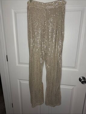 SHEIN Champagne Sequin Wide-Leg Pants